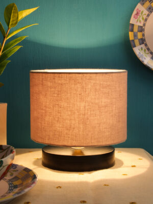 Ambika Home Verona Collection Grey Gola Table Lamp with Wooden Base | Premium Decorative Bedside Lamp for Bedroom, Living Room, Hall, Hotel, Café, Restaurant & Office | E27 Compatible