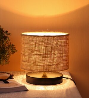 Ambika Home Solara Collection Beige Gola Table Lamp with Wooden Base | Premium Decorative Bedside Lamp for Bedroom, Living Room, Hall, Hotel, Café, Restaurant & Office | E27 Compatible