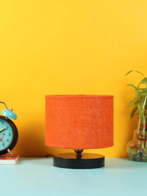 Ambika Home Elara Collection Orange Gola Table Lamp with Wooden Base | Premium Decorative Bedside Lamp for Bedroom, Living Room, Hall, Hotel, Café, Restaurant & Office | E27 Compatible