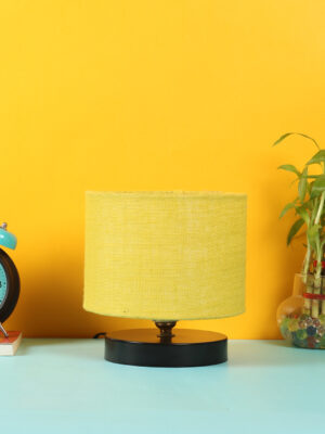 Ambika Home Nordic Collection Yellow Gola Table Lamp with Wooden Base | Premium Decorative Bedside Lamp for Bedroom, Living Room, Hall, Hotel, Café, Restaurant & Office | E27 Compatible