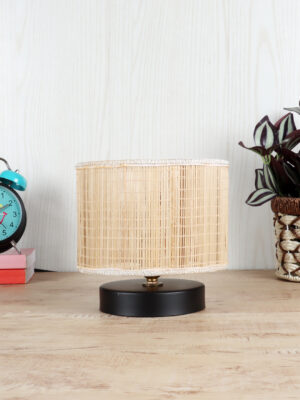 Ambika Home Heritage Collection Beige Gola Table Lamp with Wooden Base | Premium Decorative Bedside Lamp for Bedroom, Living Room, Hall, Hotel, Café, Restaurant & Office | E27 Compatible
