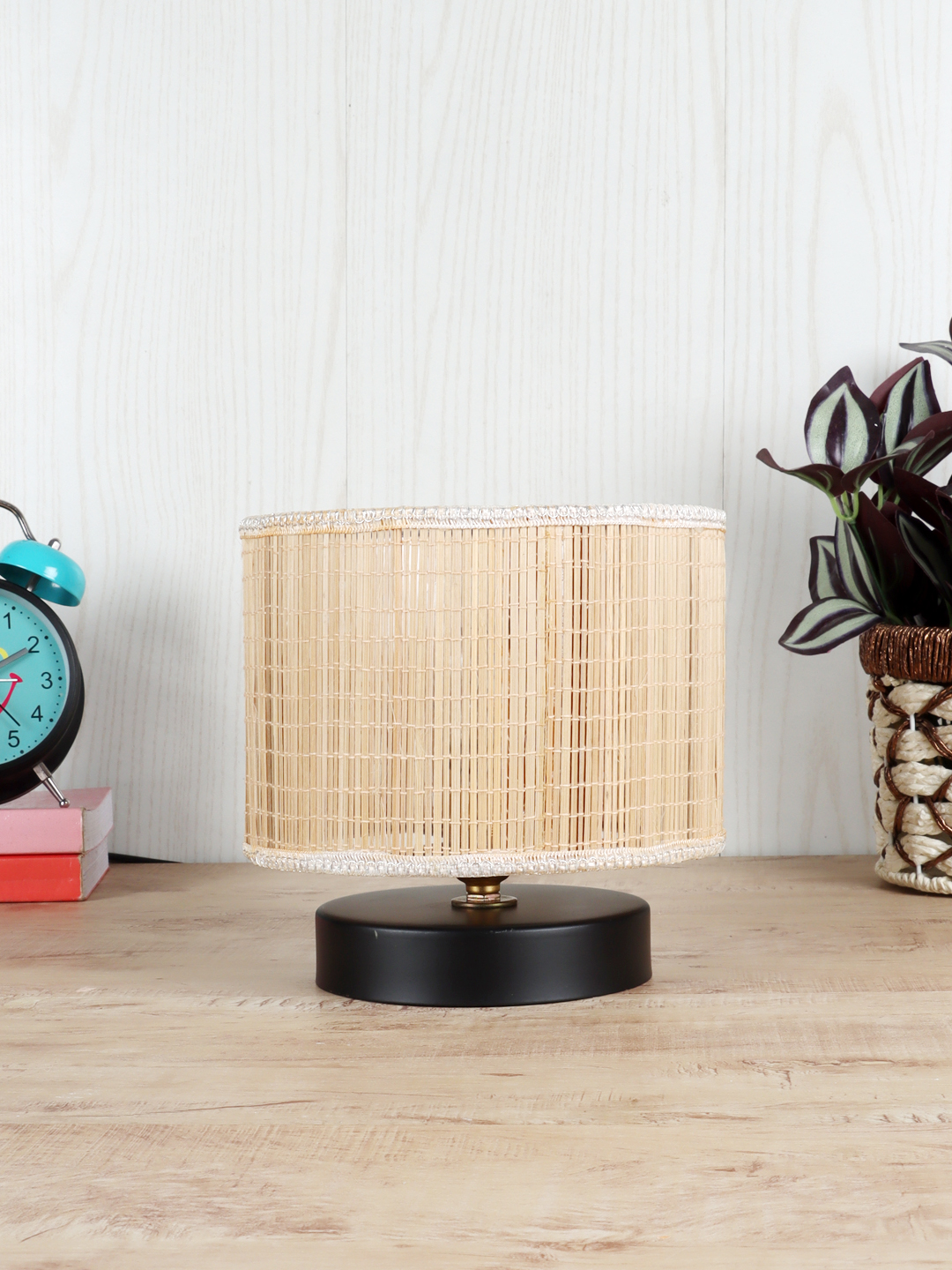 Ambika Home Heritage Collection Beige Gola Table Lamp with Wooden Base | Premium Decorative Bedside Lamp for Bedroom, Living Room, Hall, Hotel, Café, Restaurant & Office | E27 Compatible