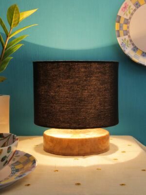 Ambika Home Royale Collection Black Gola Table Lamp with Wooden Base | Premium Decorative Bedside Lamp for Bedroom, Living Room, Hall, Hotel, Café, Restaurant & Office | E27 Compatible