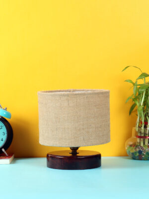 Ambika Home Aurelia Collection Beige Gola Table Lamp with Wooden Base | Premium Decorative Bedside Lamp for Bedroom, Living Room, Hall, Hotel, Café, Restaurant & Office | E27 Compatible