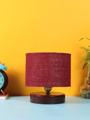 Ambika Home Elara Collection Maroon Gola Table Lamp with Wooden Base | Premium Decorative Bedside Lamp for Bedroom, Living Room, Hall, Hotel, Café, Restaurant & Office | E27 Compatible