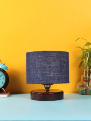Ambika Home Solara Collection Blue Gola Table Lamp with Wooden Base | Premium Decorative Bedside Lamp for Bedroom, Living Room, Hall, Hotel, Café, Restaurant & Office | E27 Compatible