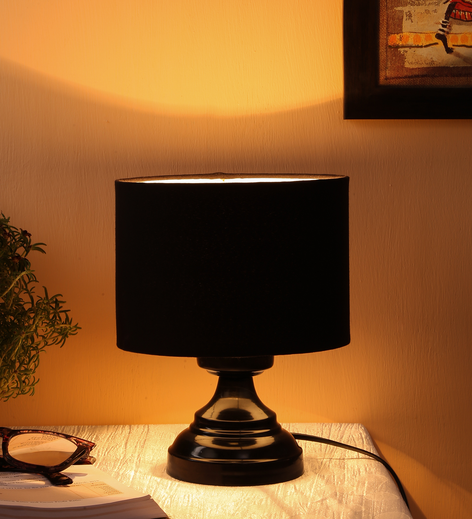 Ambika Home Solara Collection Black Gola Table Lamp with Iron Base Powder Coated | Premium Decorative Bedside Lamp for Bedroom, Living Room, Hall, Hotel, Café, Restaurant & Office | E27 Compatible