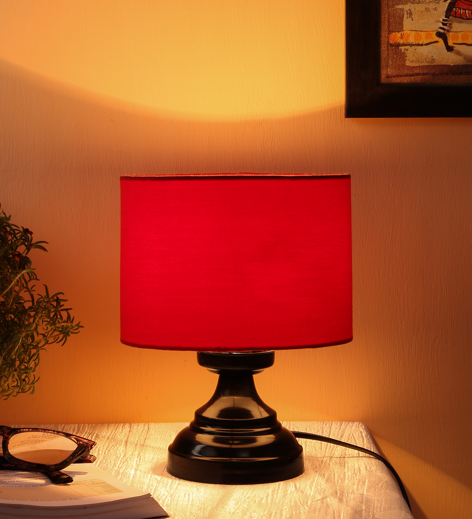 Ambika Home Nordic Collection Red Gola Table Lamp with Iron Base Powder Coated | Premium Decorative Bedside Lamp for Bedroom, Living Room, Hall, Hotel, Café, Restaurant & Office | E27 Compatible