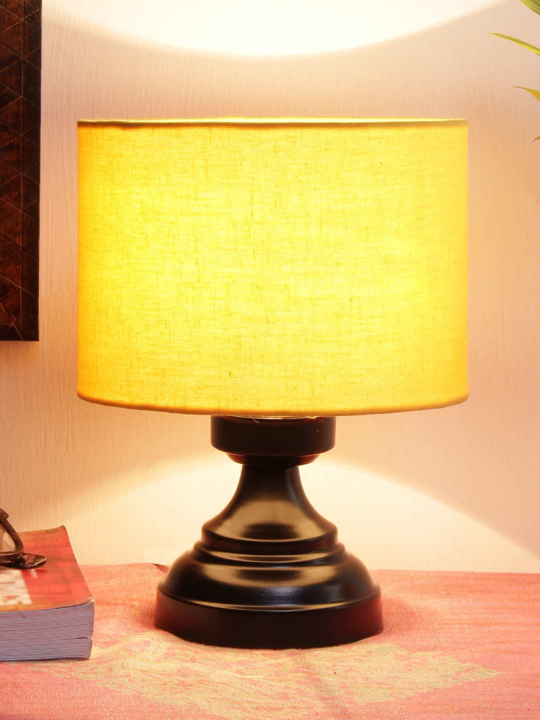 Ambika Home Artisan Collection Yellow Gola Table Lamp with Iron Base Powder Coated | Premium Decorative Bedside Lamp for Bedroom, Living Room, Hall, Hotel, Café, Restaurant & Office | E27 Compatible