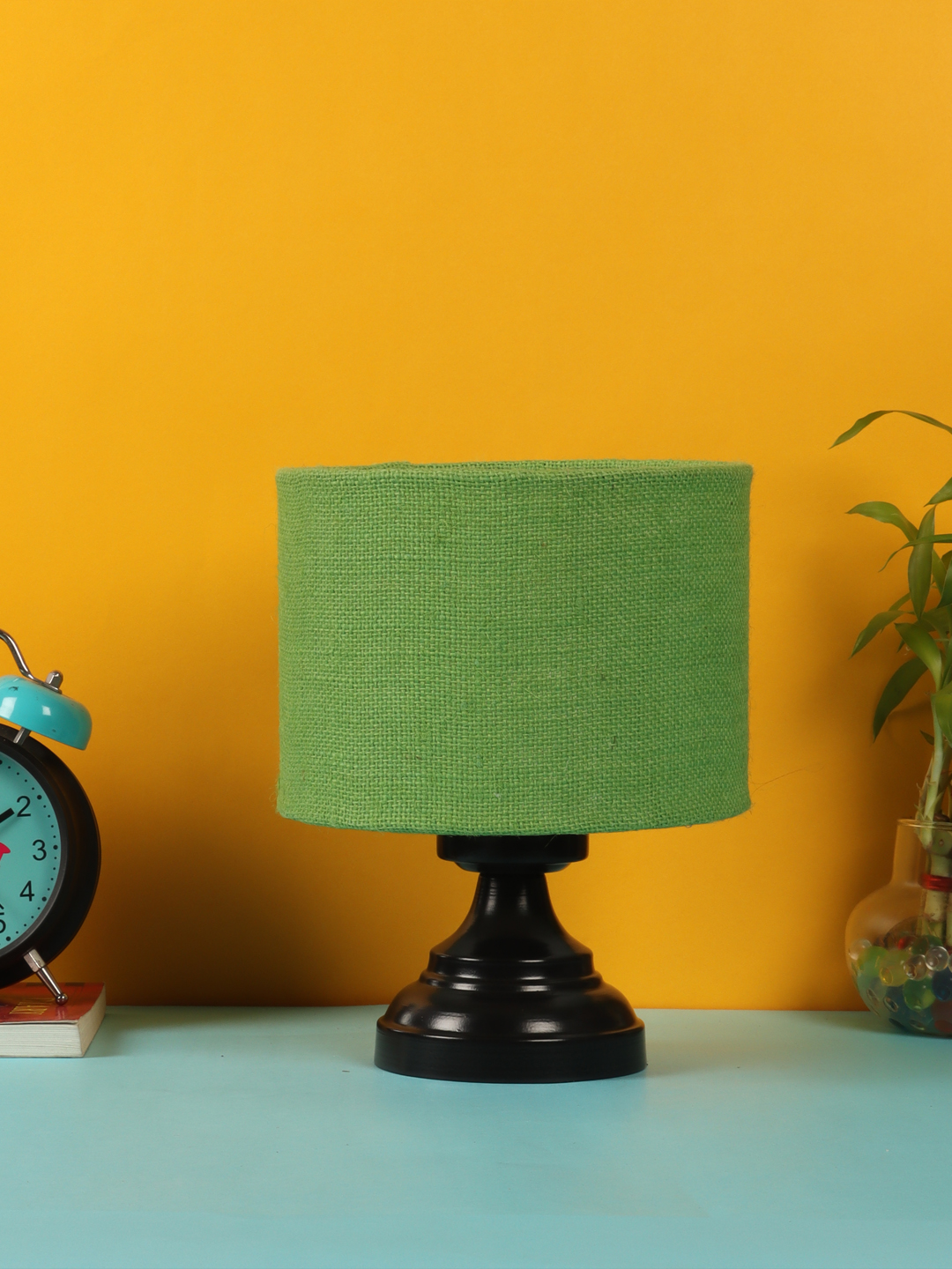 Ambika Home Heritage Collection Green Gola Table Lamp with Iron Base Powder Coated | Premium Decorative Bedside Lamp for Bedroom, Living Room, Hall, Hotel, Café, Restaurant & Office | E27 Compatible