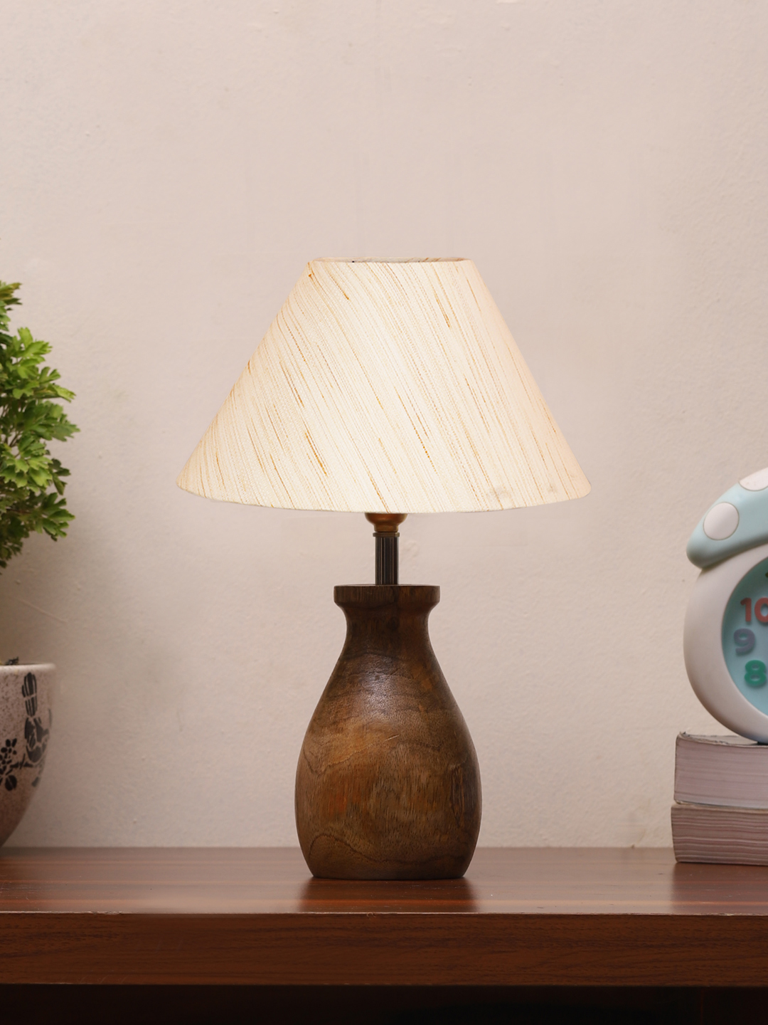 Ambika Home Artisan Collection off-white Shade Table Lamp | Premium Decorative Bedside Lamp for Bedroom, Living Room, Hall, Hotel, Café, Restaurant, Office & Study Room | E27 Compatible