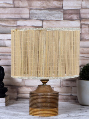 Ambika Home Round Bamboo  Table lamp with Natural Wood Base