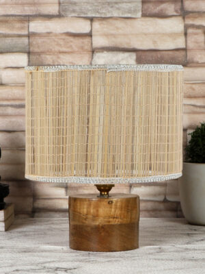 Ambika Home Round Bamboo  Table lamp with Natural Wood Base