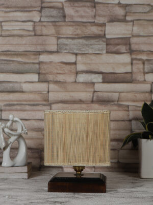 Ambika Home Square Bamboo  Table lamp with Brown wood square base
