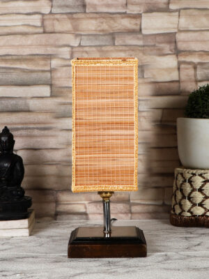 Ambika Home Square Bamboo  Table lamp with Brown Wood Base