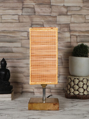 Ambika Home Square Bamboo  Table lamp with Natural Wood Base