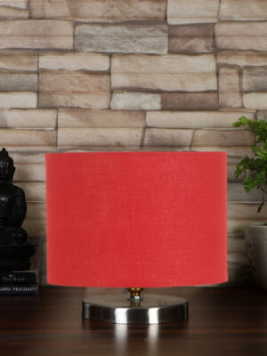 Ambika Home Red  cotton table lamp with Steel Base -19