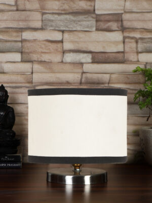 Ambika Home white & black cotton table lamp with Steel Base -23
