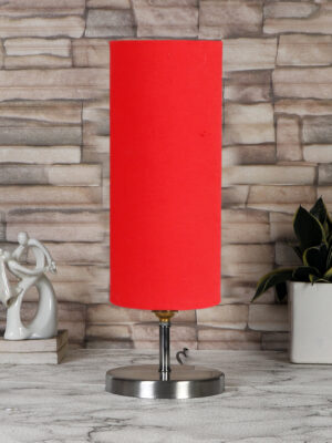 Ambika Home Red  cotton table lamp with Steel Base -43