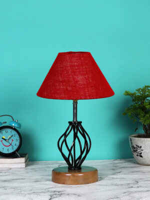 Ambika Home Maroon  Jute Table lamp with Wood & Iron Base