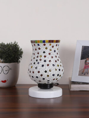 Ambika Home Celeste Mosaic Multicolor Mosaic Glass Table Lamp with Wooden Base | Premium Bedside Lamp for Bedroom, Living Room, Hall, Hotel, Café, Restaurant & Office | E27 Compatible