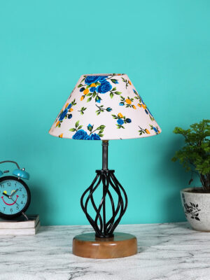 Ambika Home Multicolor  cotton Table lamp with Wood & Iron Base