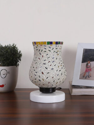 Ambika Home Verona Mosaic Multicolor Mosaic Glass Table Lamp with Wooden Base | Premium Bedside Lamp for Bedroom, Living Room, Hall, Hotel, Café, Restaurant & Office | E27 Compatible