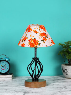 Ambika Home Multicolor  cotton Table lamp with Wood & Iron Base