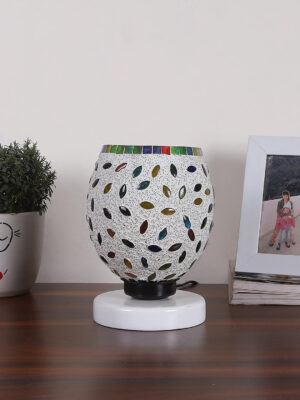 Ambika Home Solara Mosaic Multicolor Mosaic Glass Table Lamp with Wooden Base | Premium Bedside Lamp for Bedroom, Living Room, Hall, Hotel, Café, Restaurant & Office | E27 Compatible