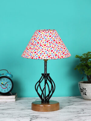 Ambika Home Multicolor  cotton Table lamp with Wood & Iron Base