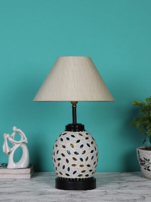 Ambika Home off-white cotton Glass  Table lamp with  Iron Base