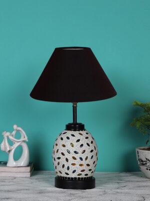 Ambika Home Black  cotton Glass  Table lamp with  Iron Base