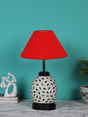 Ambika Home Red cotton Glass  Table lamp with  Iron Base