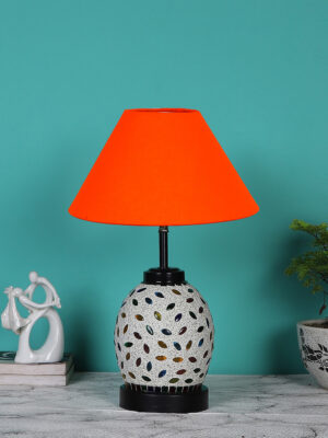 Ambika Home Orange  cotton Glass Table lamp with  Iron Base