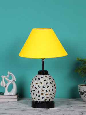 Ambika Home Yellow  cotton Glass Table lamp with  Iron Base
