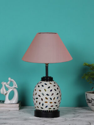 Ambika Home Grey cotton Glass Table lamp with  Iron Base