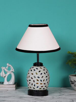 Ambika Home Multicolor  cotton Glass  Table lamp with  Iron Base