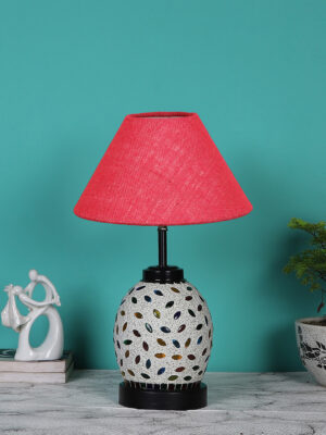 Ambika Home Pink Jute Glass  Table lamp with  Iron Base