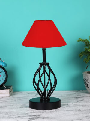 Ambika Home Red cotton Table lamp with  Iron Base