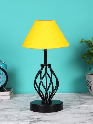 Ambika Home Yellow  cotton Table lamp with  Iron Base