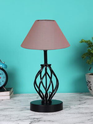Ambika Home Grey cotton Table lamp with  Iron Base