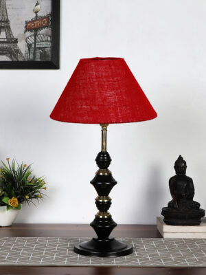 Ambika Home Maroon  Jute Table lamp with  Iron Base