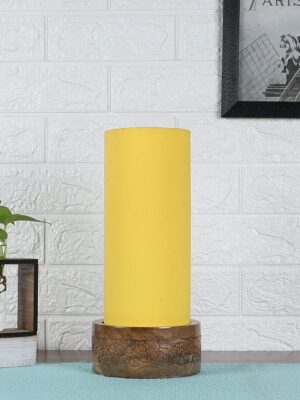 Ambika Home Yellow Cotton Round Carving Table Lamp Shade | Decorative Bedside Lamp for Living Room, Bedroom, Hotel, Cafe & Restaurant | SKU AT05