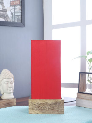Ambika Home Red Cotton Square Carving Table Lamp Shade | Decorative Bedside Lamp for Living Room, Bedroom, Hotel, Cafe & Restaurant | SKU AT33