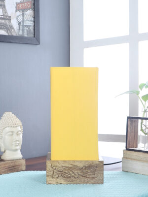 Ambika Home Yellow Cotton Square Carving Table Lamp Shade | Decorative Bedside Lamp for Living Room, Bedroom, Hotel, Cafe & Restaurant | SKU AT35