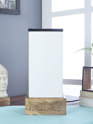 Ambika Home White & Black Cotton Square Carving Table Lamp Shade | Decorative Bedside Lamp for Living Room, Bedroom, Hotel, Cafe & Restaurant | SKU AT37