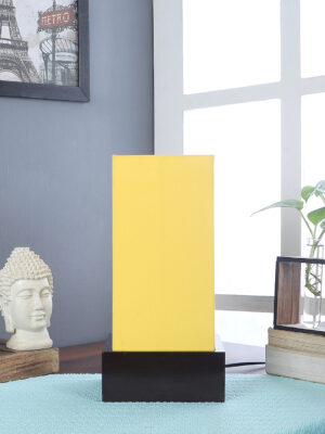 Ambika Home Yellow Cotton Square Brown Table Lamp Shade | Decorative Bedside Lamp for Living Room, Bedroom, Hotel, Cafe & Restaurant | SKU AT50