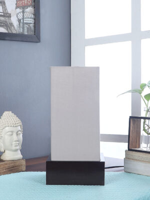 Ambika Home Grey Cotton Square Brown Table Lamp Shade | Decorative Bedside Lamp for Living Room, Bedroom, Hotel, Cafe & Restaurant | SKU AT51