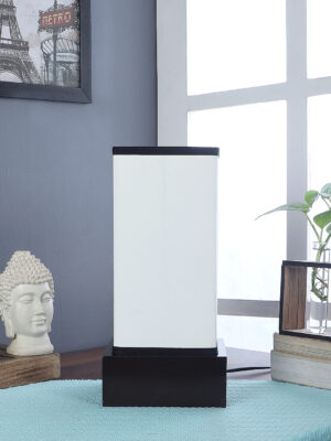 Ambika Home White & Black Cotton Square Brown Table Lamp Shade | Decorative Bedside Lamp for Living Room, Bedroom, Hotel, Cafe & Restaurant | SKU AT52