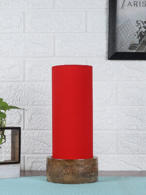 Ambika Home Red Cotton Round Carving Table Lamp Shade | Decorative Bedside Lamp for Living Room, Bedroom, Hotel, Cafe & Restaurant | SKU AT03